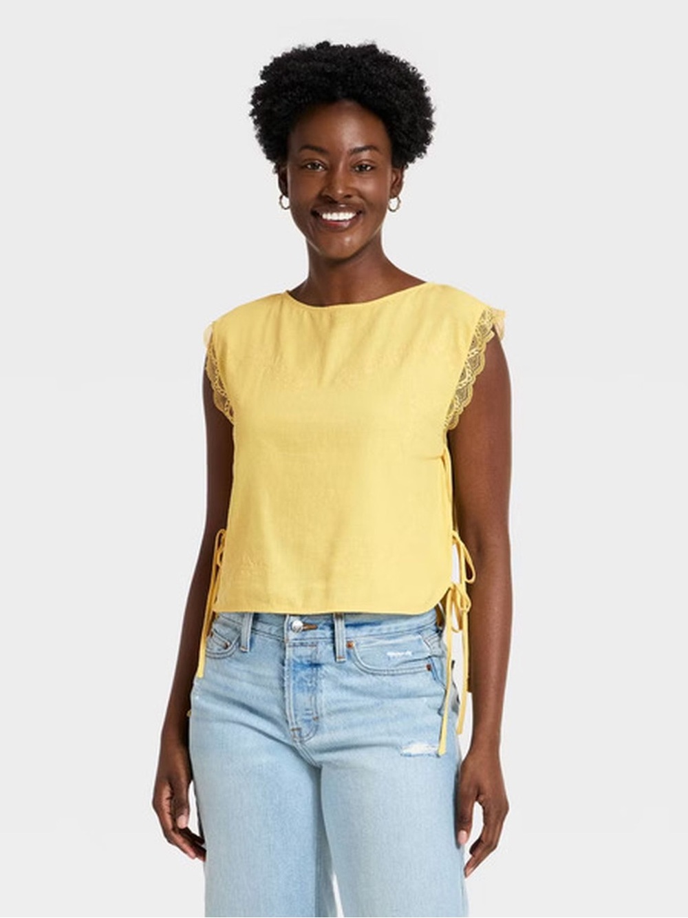 Universal Thread Yellow Lace-Trim Tie-Side Tank Top